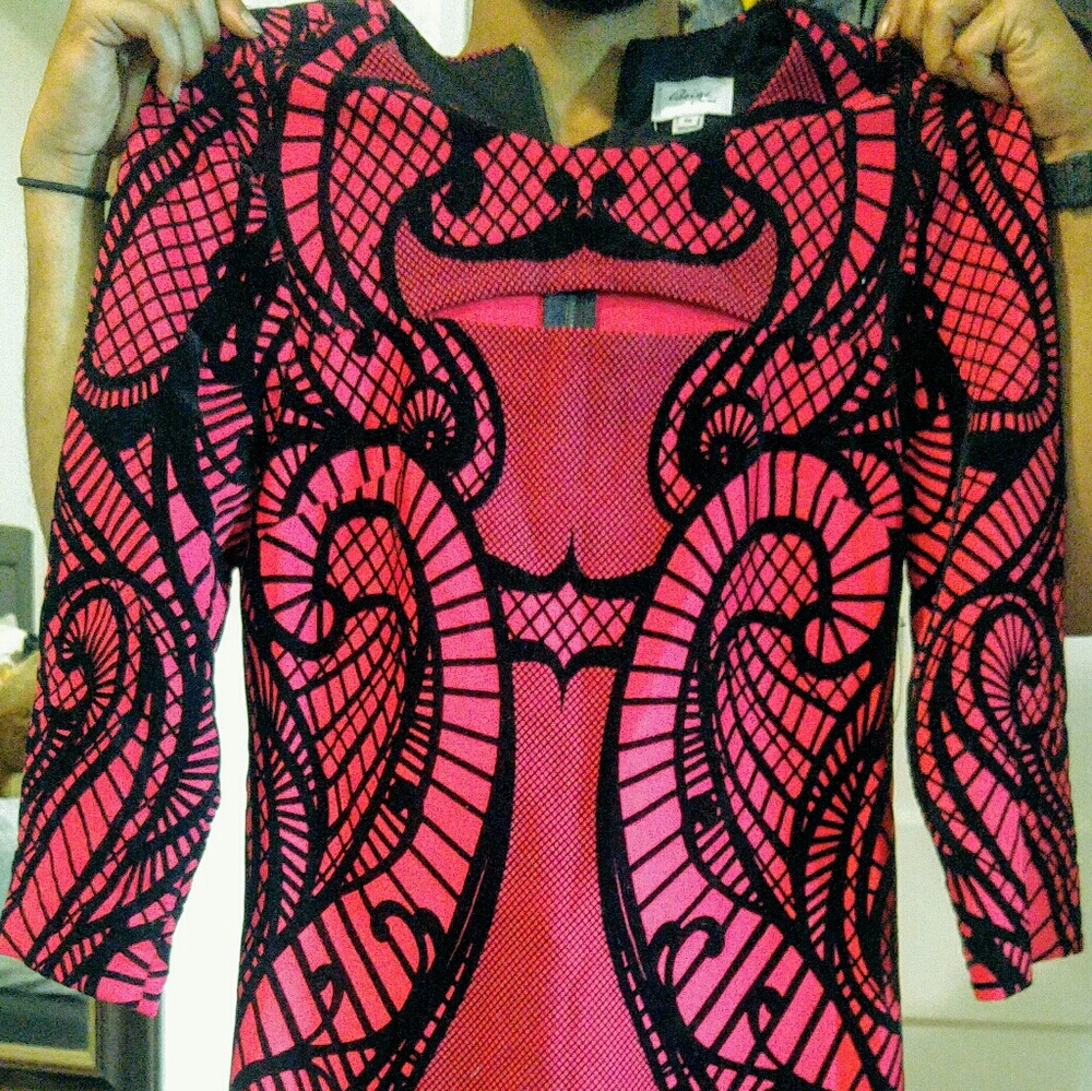 Red and black lace dress
